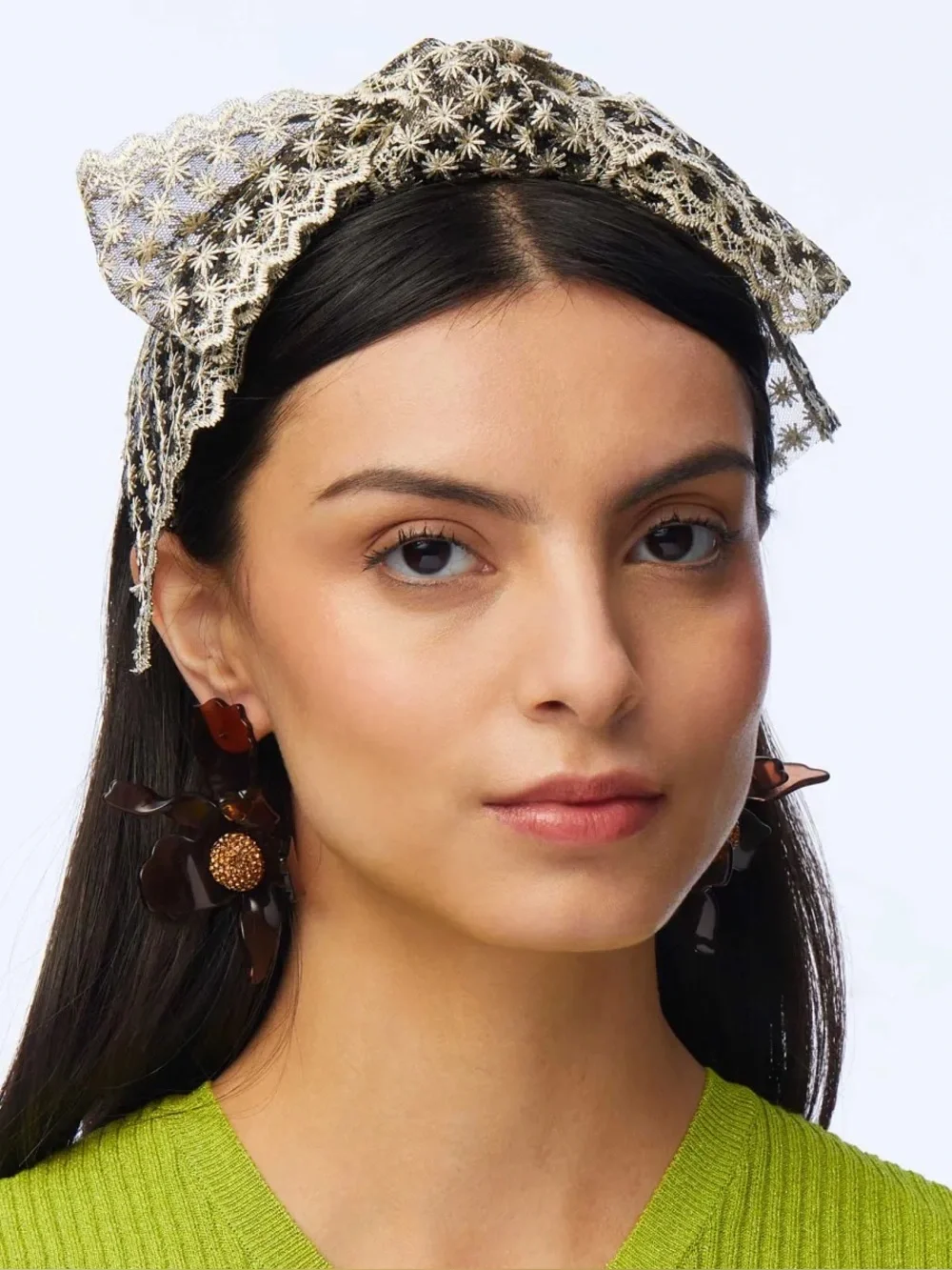 Lele Sadoughi IVORY SHIRLEY LACE RIBBON HEADBAND modest hair covering trad